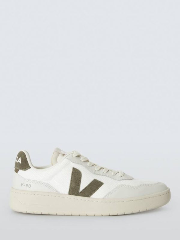 VEJA V-90 Leather Trainers, White/Khaki