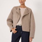HUSH Collarless Pure Wool Jacket, Oatmeal Marl