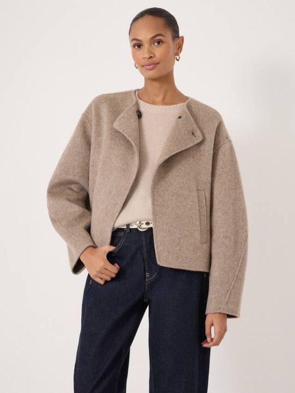 HUSH Collarless Pure Wool Jacket, Oatmeal Marl